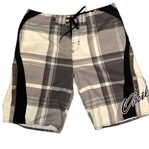 ONeill Board Shorts Mens 34 Checkered Check Pocket Embroidered Logo‎ Swimwear